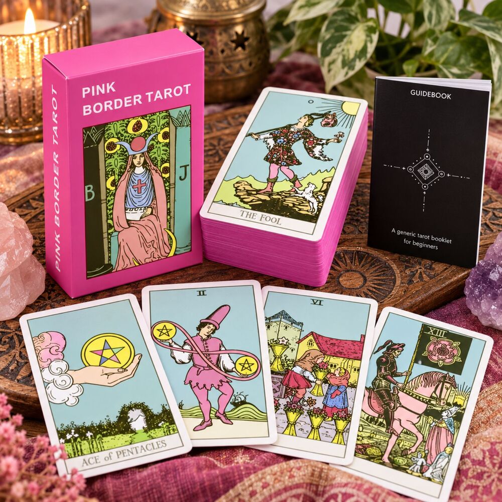 Pink Border Tarot 78 Card Deck Guidebook Rider Waite Style New